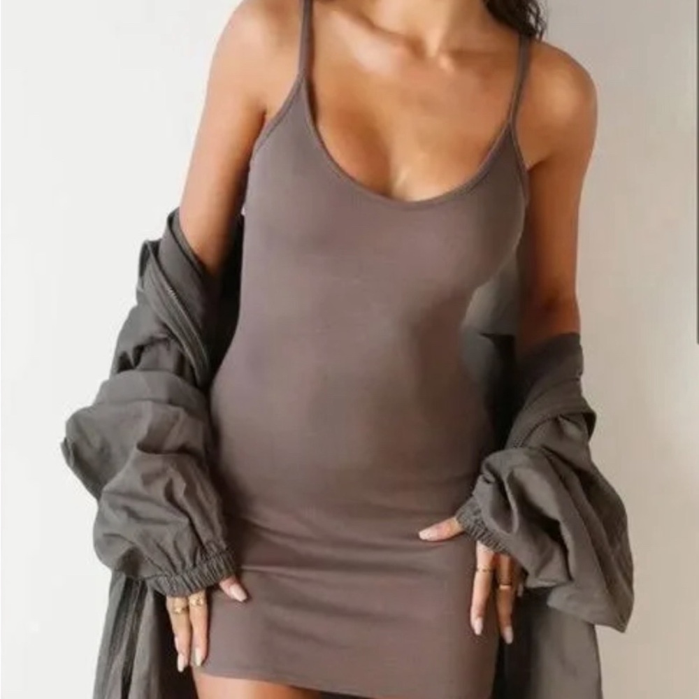 Joah Brown Strappy Ribbed Dress Brown